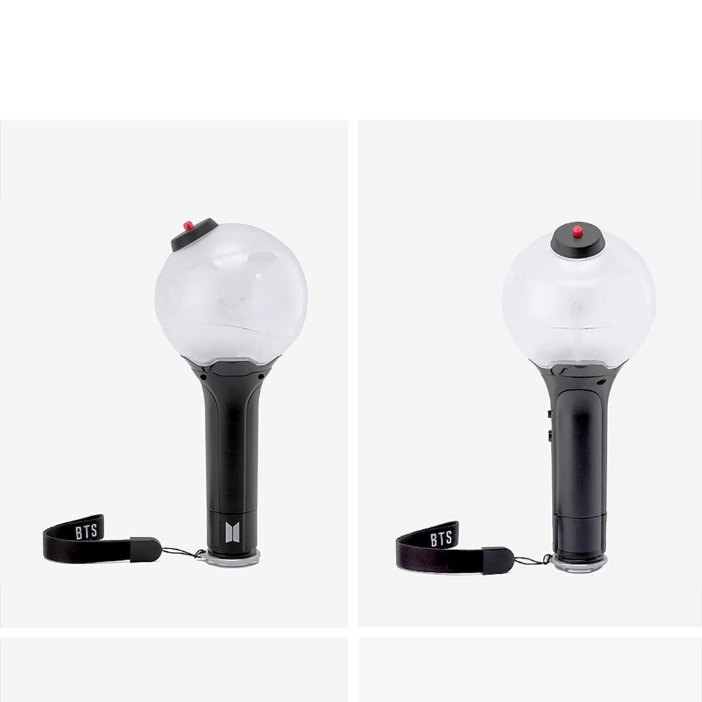 BTS Army Bomb Lightstick Ver.3 Map of The Soul edition, illuminated in vibrant colors, demonstrating its various lighting modes