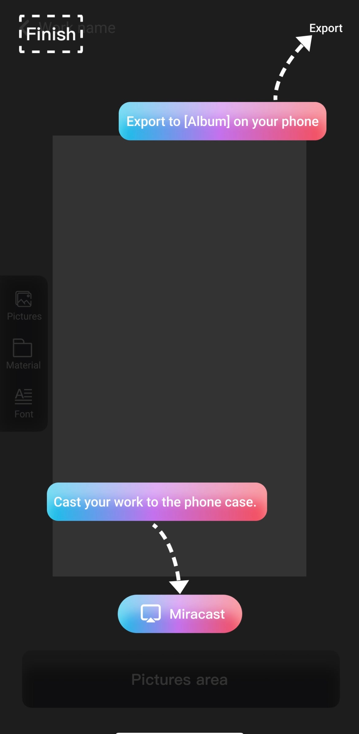 Image of instructions for using ink app for iPhone case bts