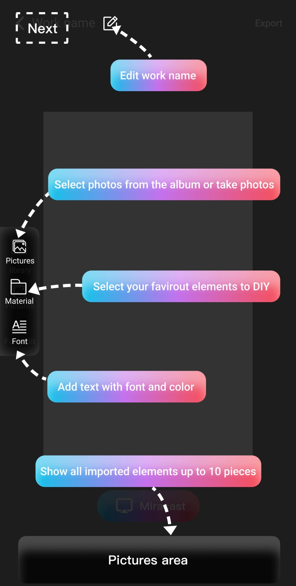 Image of instructions for using ink app for iPhone case bts