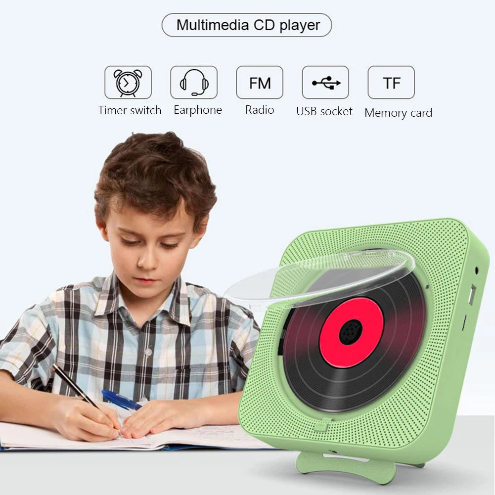 Portable CD Player Bluetooth Speaker LED Screen Wall Mounted Music Player FM Radio 3.5mm Stereo CD Players With Remote Control