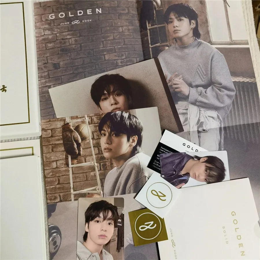 Randomly selected postcard from BTS Jungkook's solo album 'GOLDEN,' featuring Jungkook's image.